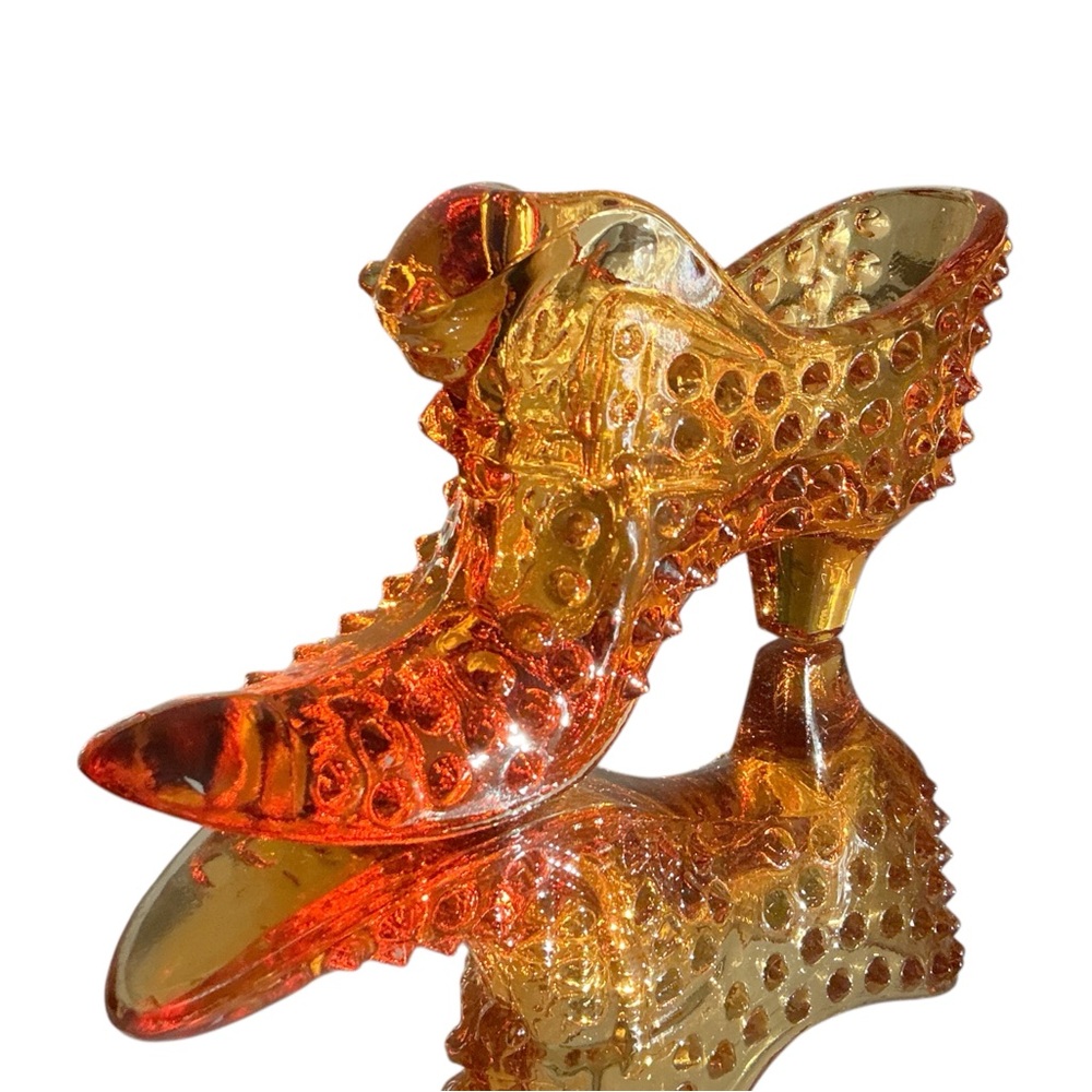 Fenton Glass Slipper Amber Hobnail Cats Head 3995 CA